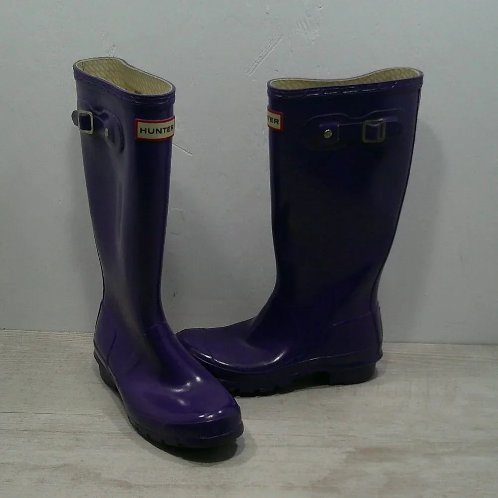 Hunter Purple Rain Tall Rubber Waterproof Puddle Stomping Rain Boots Size 5 M